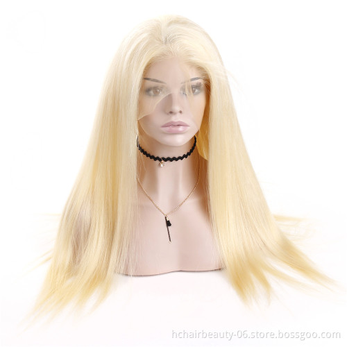 Pre-Plucked 613 Blonde Lace Wig Brazilian Straight Human Hair Transparent Full Lace Front Wig With Baby Hair